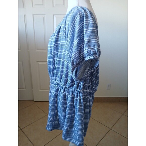 LANE BRYANT Off Shoulder Convertible Blouse Peplum‎ Top Striped Blue Plus 18/20 - Picture 5 of 14